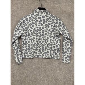 Tahari Womens Medium Grey White Leopard Animal Print Mock Neck Knit Sweater Top